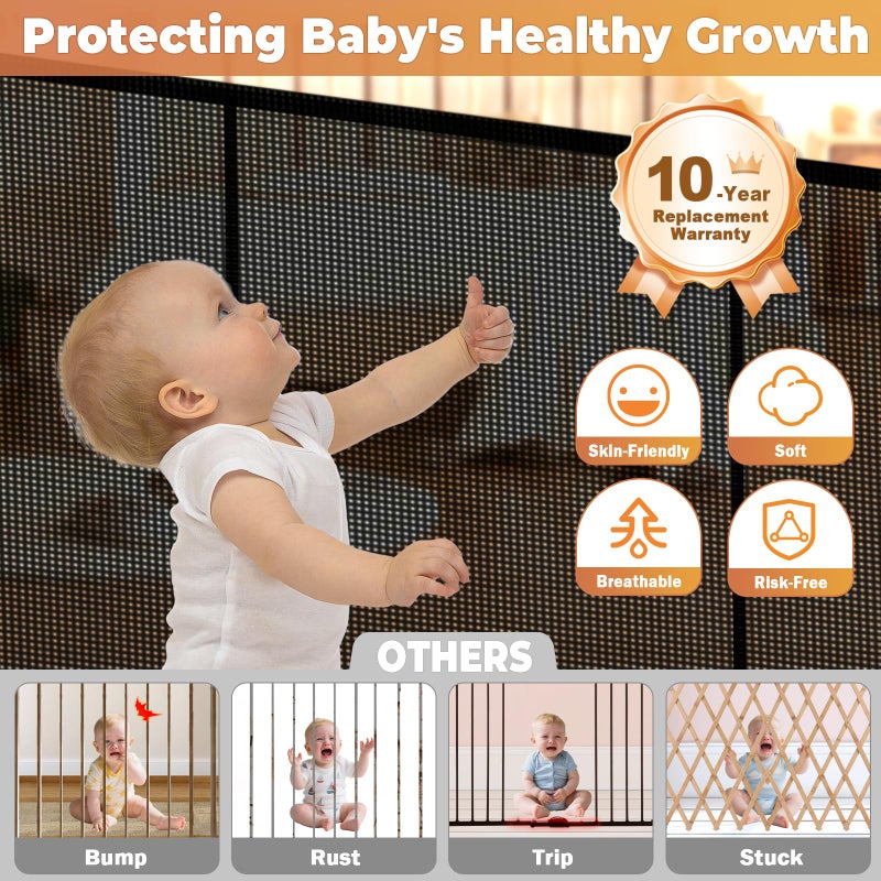 Pravoluxmax 200" Retractable Baby Gates Dog Gate Extra Wide, 42" Tall Child Pet Safety Gate with Reinforced Strips for Stairs, Long Mesh Garage Gates Fence for Outdoor Indoor Large Openings Driveway Decks Patio - Image 4