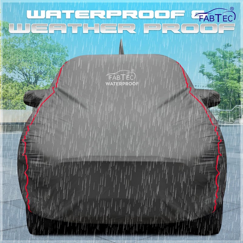 FABTEC Waterproof Premium Car Cover for Toyota Glanza with Mirror and Antenna Pocket Super Waterproof Car Body Cover Heavy Duty Durable Peva Grey with Red Piping - Image 3