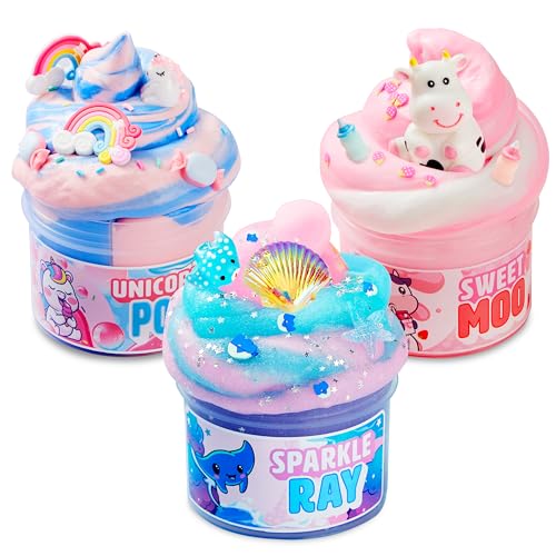 JOYIN 3Pack Slime Party Favors Cloudfin Manta Ray Bubblegum Unicorn Strawberry Milk Cow 8 oz Soft NonSticky MessFree Slime Bulk Toys for Kids Boys and Girls Birthday Gifts - Image 1