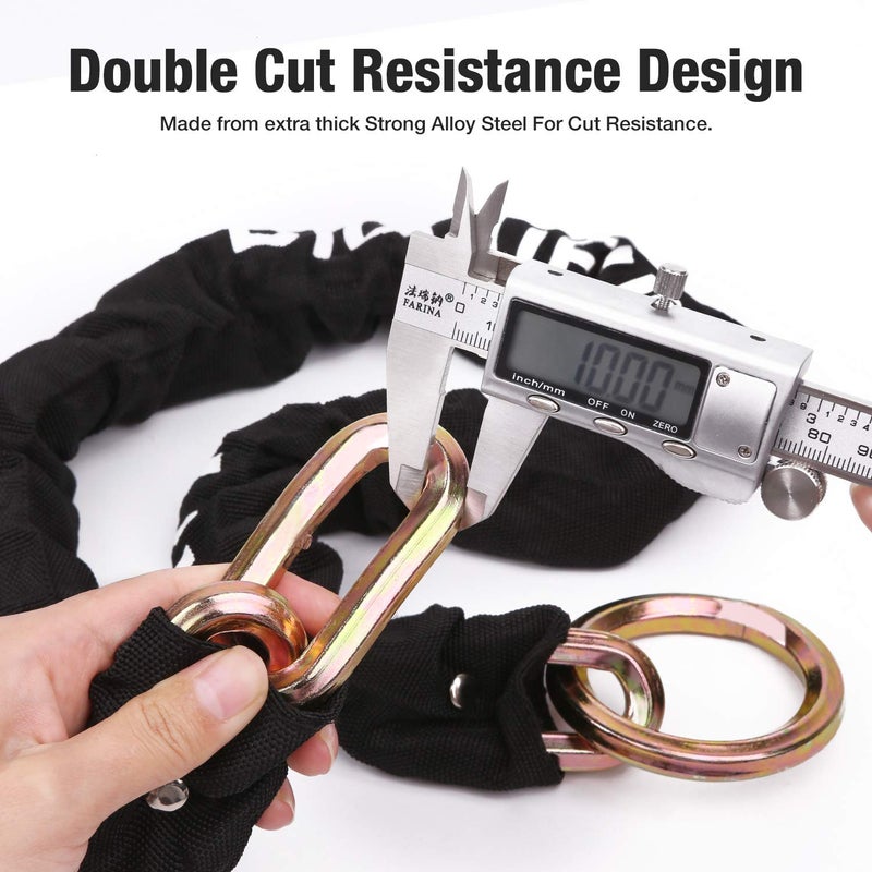 BIGLUFU Motorcycle Lock Chain Locks Heavy Duty, 120cm/4ft Long, Cut Proof 10mm Thick Colorful Square Chains with 4Keys 16mm U Lock, Ideal for Motorcycles, Motorbike, Bike, Generator, Gates - Image 2