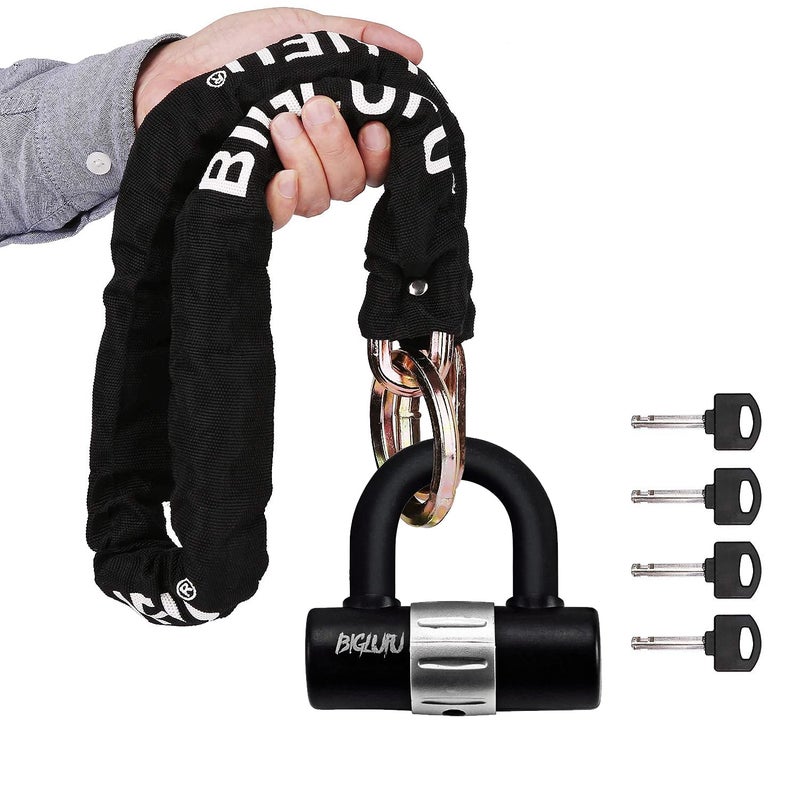 BIGLUFU Motorcycle Lock Chain Locks Heavy Duty, 120cm/4ft Long, Cut Proof 10mm Thick Colorful Square Chains with 4Keys 16mm U Lock, Ideal for Motorcycles, Motorbike, Bike, Generator, Gates - Image 1