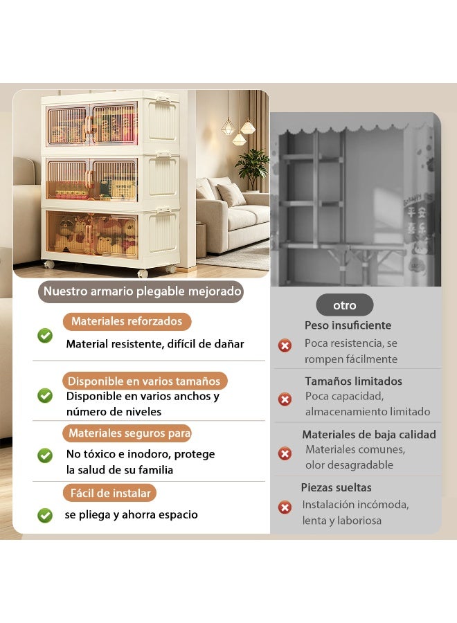 NEWLAN Foldable Storage Cabinet, Dust-Proof Storage Organizer with Double Doors & Rolling Casters, Space-Saving, Easy to Clean & Simple Assembly 58*80*25cm - Image 2