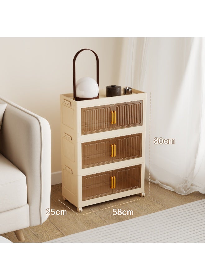 NEWLAN Foldable Storage Cabinet, Dust-Proof Storage Organizer with Double Doors & Rolling Casters, Space-Saving, Easy to Clean & Simple Assembly 58*80*25cm - Image 3