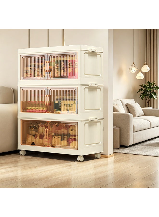 NEWLAN Foldable Storage Cabinet, Dust-Proof Storage Organizer with Double Doors & Rolling Casters, Space-Saving, Easy to Clean & Simple Assembly 58*80*25cm - Image 1