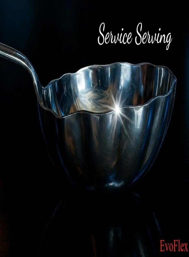 EvoFlex Decorative Serving Spoons Set, Shell-Shaped Bowl, Embossed Flower Handle Design, Stainless Steel, Set of 2 Heavy Gauge Non-Stick,1 Soup Ladle (Karchi),1 Solid Spoon (Chamcha)- 27L x 7W CM - Image 4