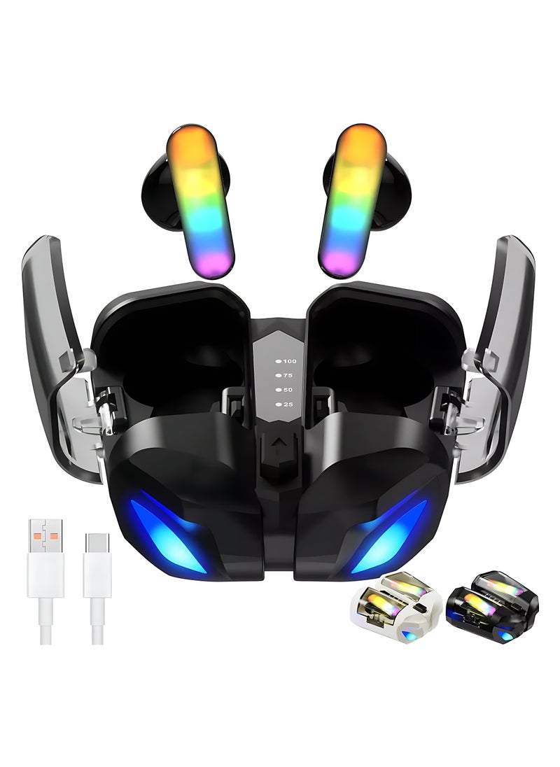 ARNOTEC K75 Wireless Gamer Headphones in-Ear with Microphone Wireless Bluetooth Headphones with LED Lights for iPhone, Android and Bluetooth Devices - Black  - Image 2