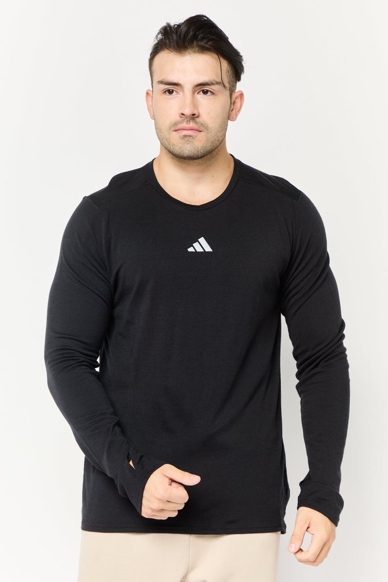 Adidas تي شيرت رجالي ضيق الأكمام طويل للخارج، أسود - Image 1