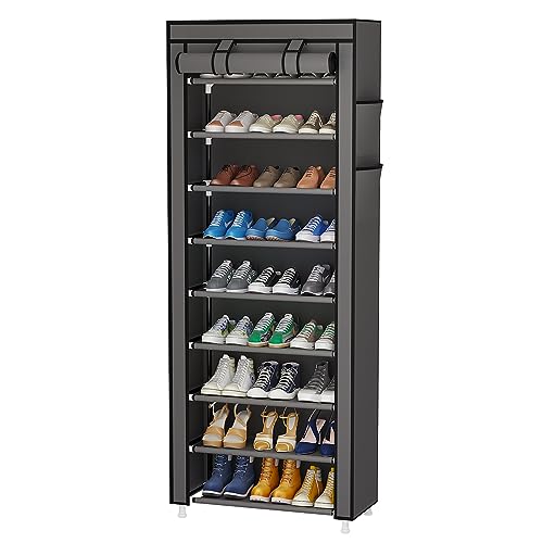 Calmootey 9 Tier Shoe Rack Organizer,Portable Shoe Shelf with Nonwoven Fabric Cover for Closet Hallway,Bedroom,Entryway,Grey - Image 1