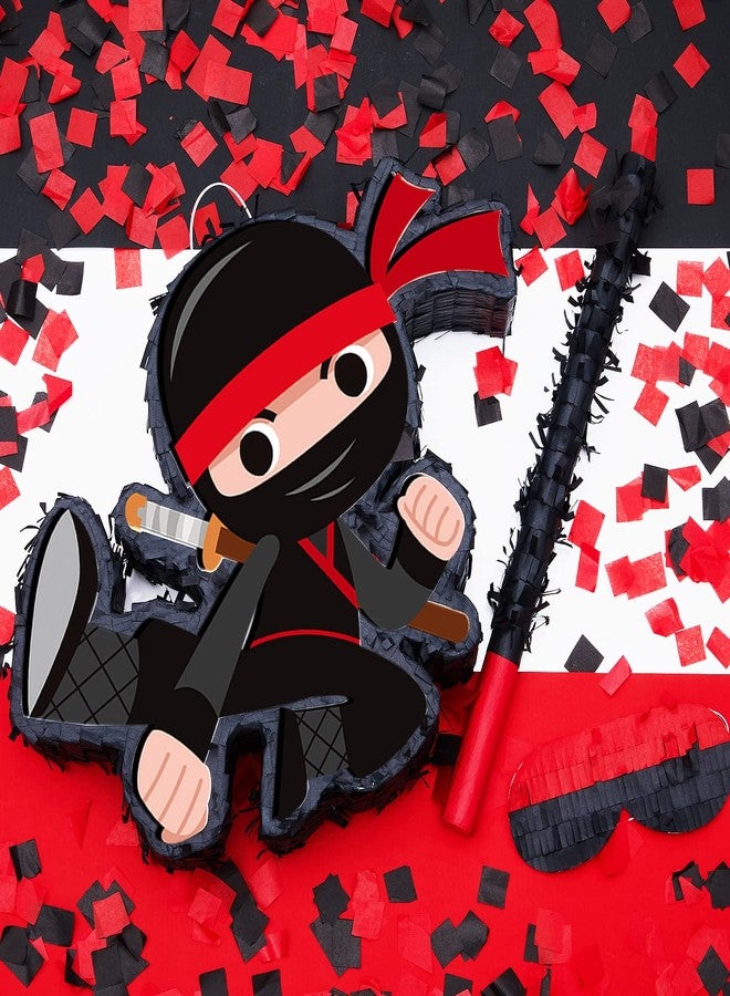 Zhanmai Karate Ninja Piñata Ninja Birthday Party Supplies with Piñata Stick Confetti and Blindfold, Warrior Birthday Party Decor for Adults Game Black(17 x 11.6 x 3 Inch,Trendy Style) - Image 5