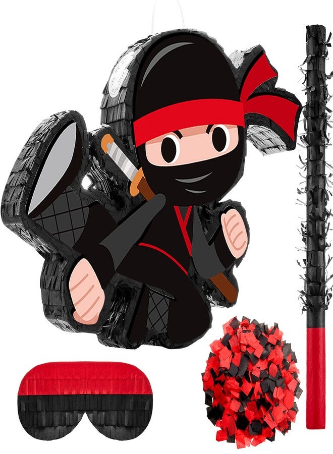 Zhanmai Karate Ninja Piñata Ninja Birthday Party Supplies with Piñata Stick Confetti and Blindfold, Warrior Birthday Party Decor for Adults Game Black(17 x 11.6 x 3 Inch,Trendy Style) - Image 1