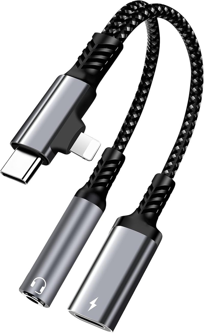 Azonee Lightning and USB C to 3.5mm Headphone, 2 in 2 USB C to 3.5mm Jack, Lightning to 3.5mm Jack, Compatible with Galaxy S22/S21 Ultra, iPad Pro, Pixel, iPhone 16 15 14 13 12 11 X - Image 1