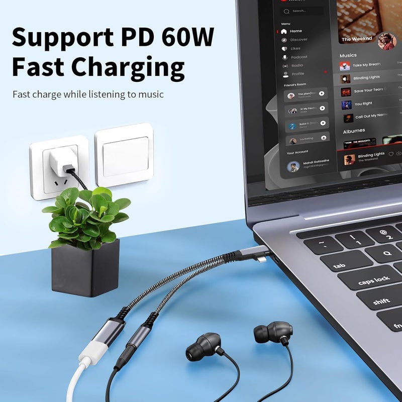 Azonee Lightning and USB C to 3.5mm Headphone, 2 in 2 USB C to 3.5mm Jack, Lightning to 3.5mm Jack, Compatible with Galaxy S22/S21 Ultra, iPad Pro, Pixel, iPhone 16 15 14 13 12 11 X - Image 4
