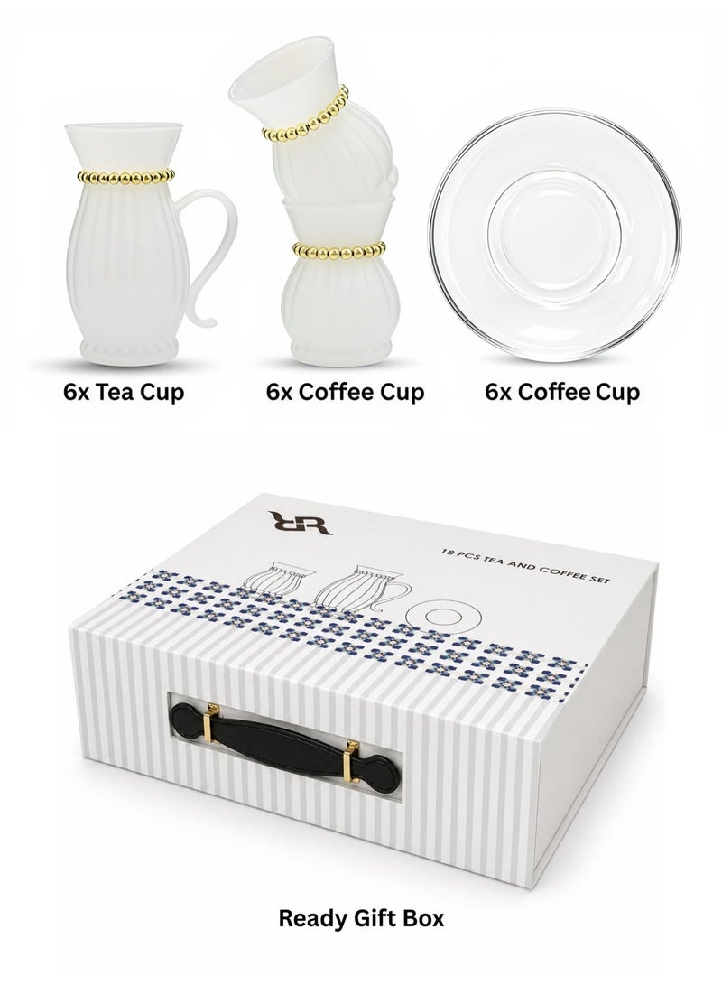 Raz 18 Pieces Luxury Glass Tea & Coffee Cups Set with Saucers | Tea and Coffee Serving Set | Elegant Gift Box - Image 2