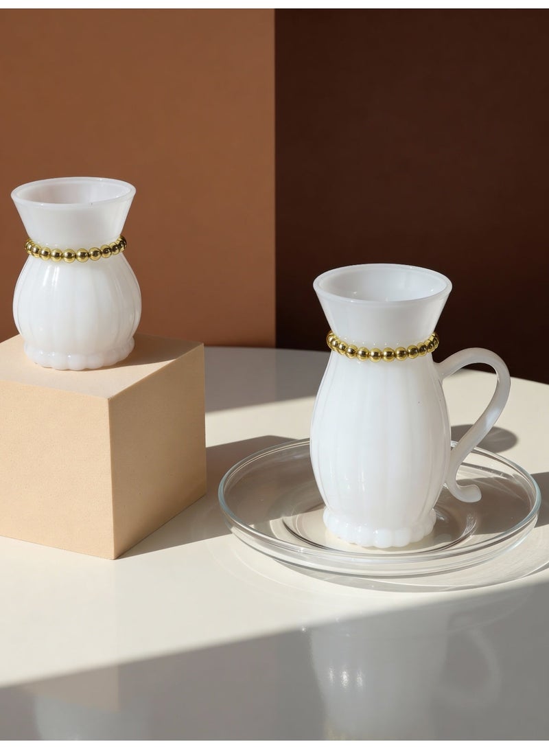 Raz 18 Pieces Luxury Glass Tea & Coffee Cups Set with Saucers | Tea and Coffee Serving Set | Elegant Gift Box - Image 3
