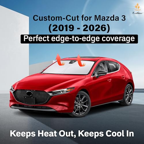 Econour Windshield Sun Shade for Mazda 3 2019-2024 2025 2026 Mazda3 Accessories Hatchback/Sedan Custom Fit Sunshade Foldable Sun Visor Protector Blocks UV Rays Keep Your Car Cooler - Image 2