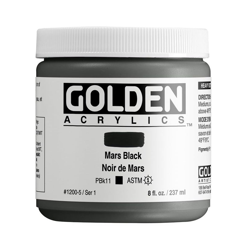 GOLDEN Heavy Body Acrylics, Mars Black, 8 fl. oz. Jar, Professional Acrylic Paint, Opaque - Image 1