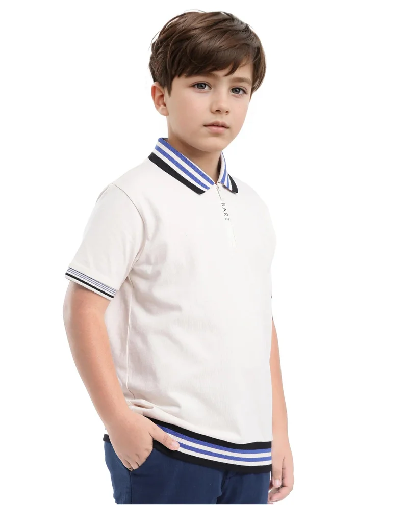 Rare Ones Rare Ones Kids Zyto Off White Cotton Half Sleeves Contrasting Regular Collar Zipper Closure Solid Polo