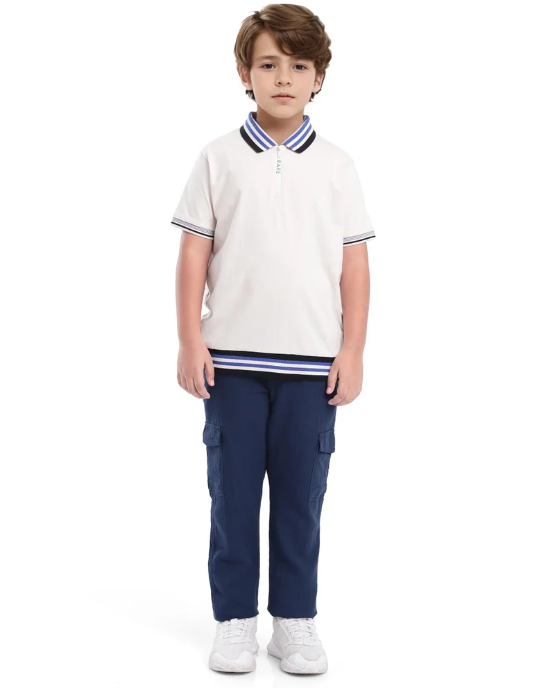 Rare Ones Rare Ones Kids Zyto Off White Cotton Half Sleeves Contrasting Regular Collar Zipper Closure Solid Polo