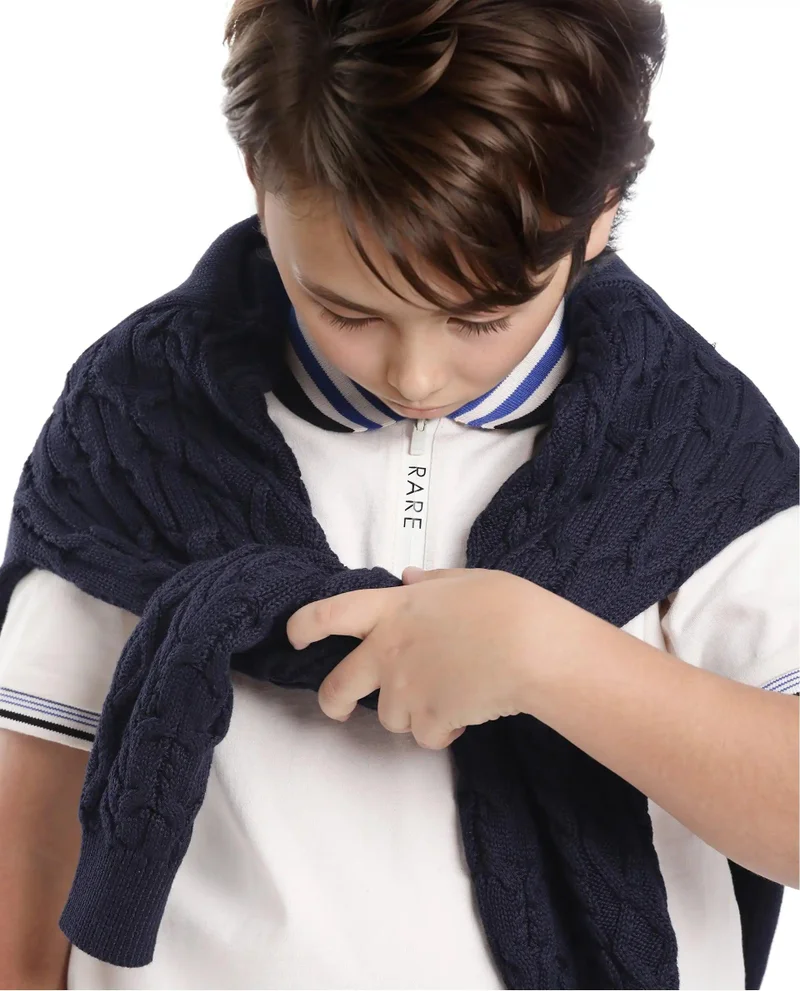 Rare Ones Rare Ones Kids Zyto Off White Cotton Half Sleeves Contrasting Regular Collar Zipper Closure Solid Polo