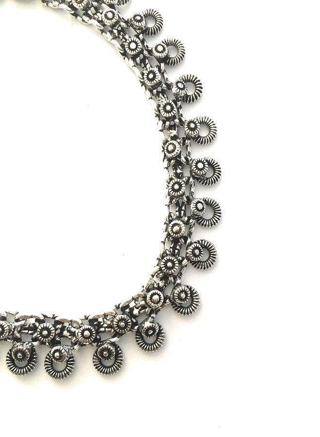 Sasitrends Oxidised German Silver Antique Tribal Designer Payal with Ghungroo Bells Anklet for Women - Image 5