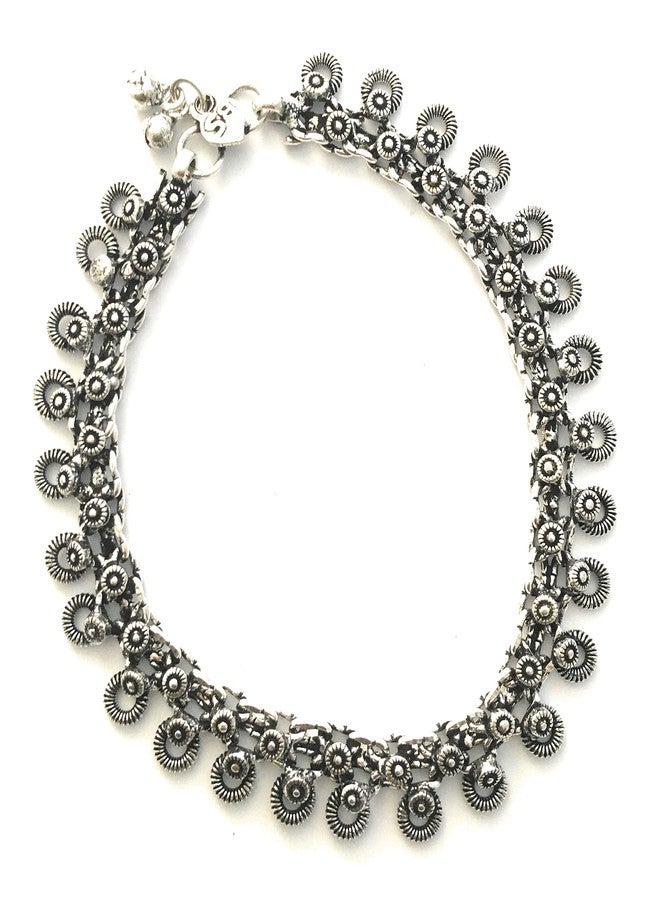 Sasitrends Oxidised German Silver Antique Tribal Designer Payal with Ghungroo Bells Anklet for Women - Image 4
