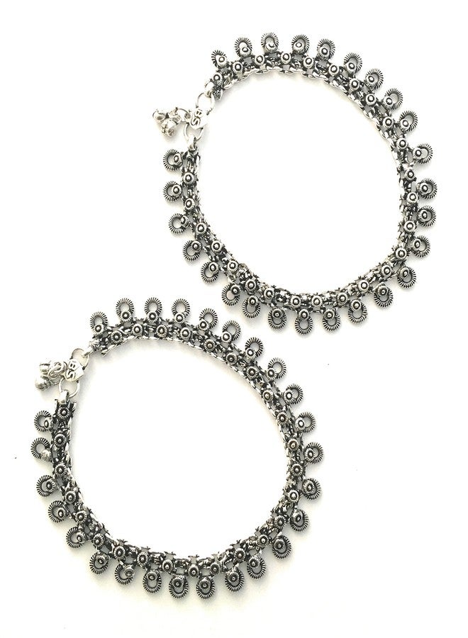 Sasitrends Oxidised German Silver Antique Tribal Designer Payal with Ghungroo Bells Anklet for Women - Image 1