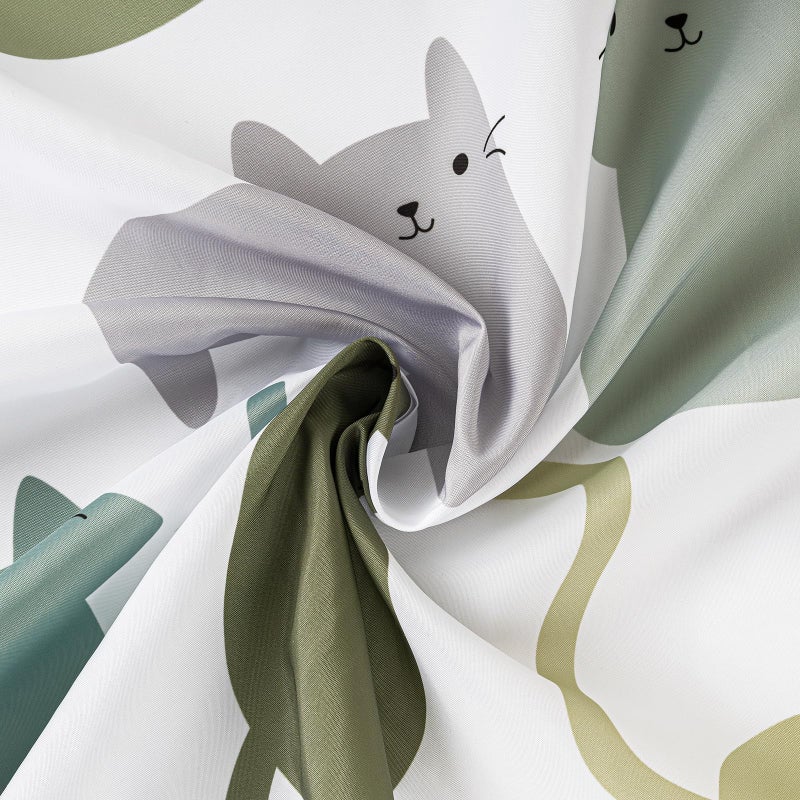 Sunlit Design Lovely Sage Green Cartoon Cats Fabric Shower Curtain  Cute Cats Bathroom Decoration Curtains for Baby Kids Children  71x71 - Image 4