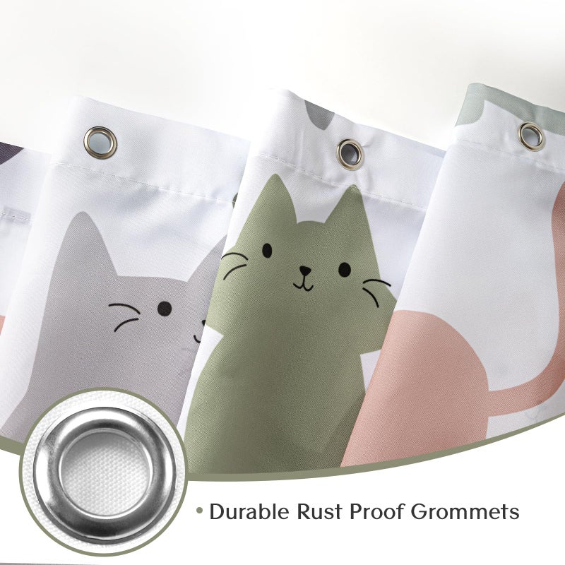 Sunlit Design Lovely Sage Green Cartoon Cats Fabric Shower Curtain  Cute Cats Bathroom Decoration Curtains for Baby Kids Children  71x71 - Image 5