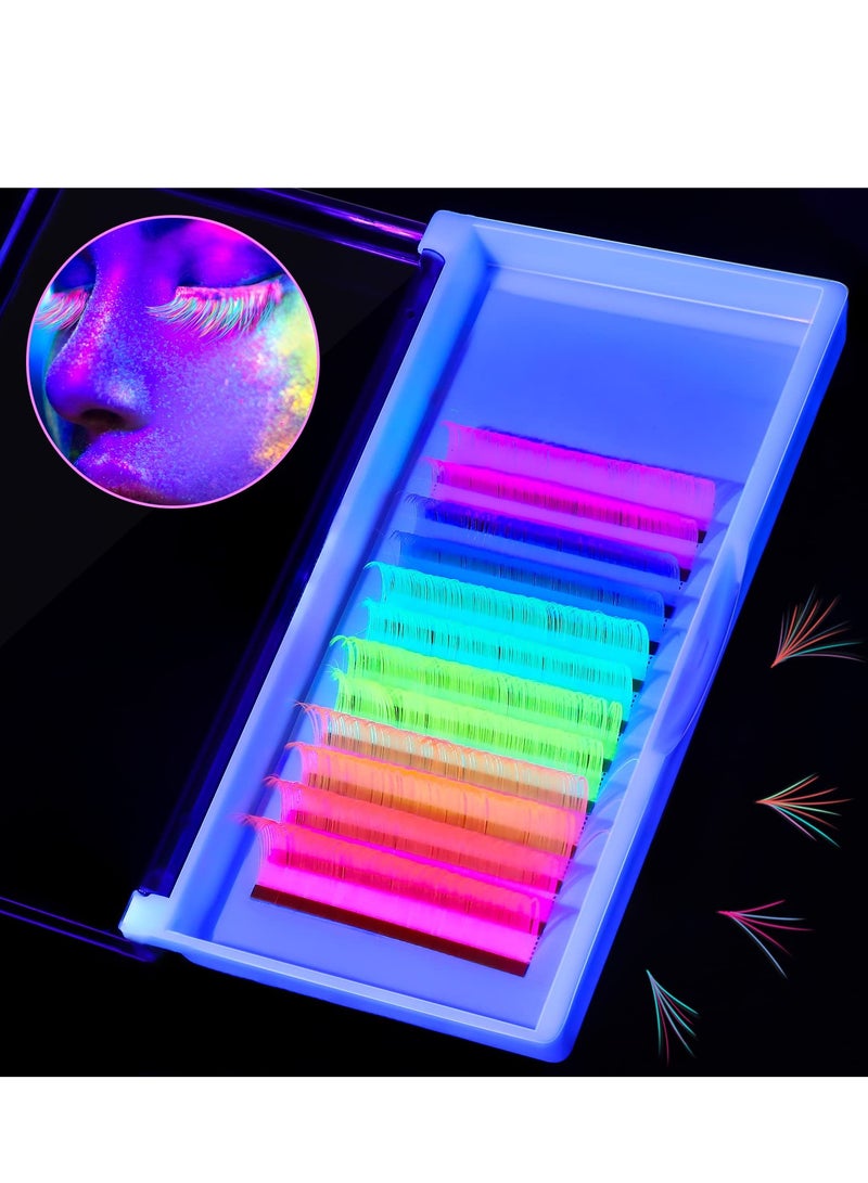 Vibrant Neon Eyelash Extensions, 15-20mm Length, 0.07 Thickness, Perfect for Party Makeup, Glow in the Dark, Long-Lasting Curl - Image 1