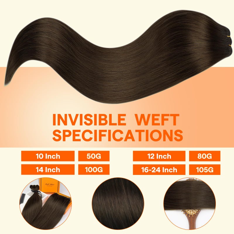 Full Shine Hair Extensions Weft Human Hair Brown Sew In Real Hair Extensions Color 2 Dark Brown Weft Extensions Real Human Hair Bundles For Women 105G 20 Inch - Image 3