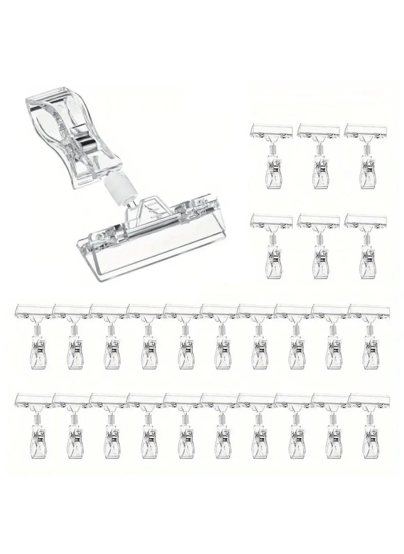 ORTUK 12 Pack Clear Sign Clips on Merchandise Display, Plastic Label Pop Clips on Sign Holder Shelf, Rotatable Menu Clips for Sale Retail Display, Double Sided Swivel Price Tag Clips on Clothes Rack  - Image 1