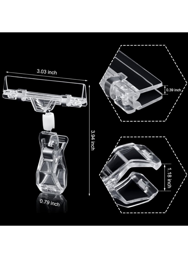 ORTUK 12 Pack Clear Sign Clips on Merchandise Display, Plastic Label Pop Clips on Sign Holder Shelf, Rotatable Menu Clips for Sale Retail Display, Double Sided Swivel Price Tag Clips on Clothes Rack  - Image 2