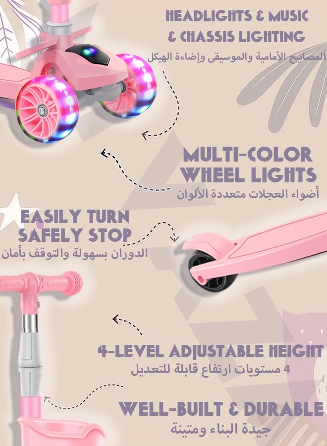 مي فازا سكوتر للأطفال بثلاث عجلات مع عجلات LED مضيئة 4 مقاعد قابلة للتعديل الارتفاع وقابلة للطي،،عجلات مضيئة للأطفال من عمر 3 إلى 14 عامًا - Image 2