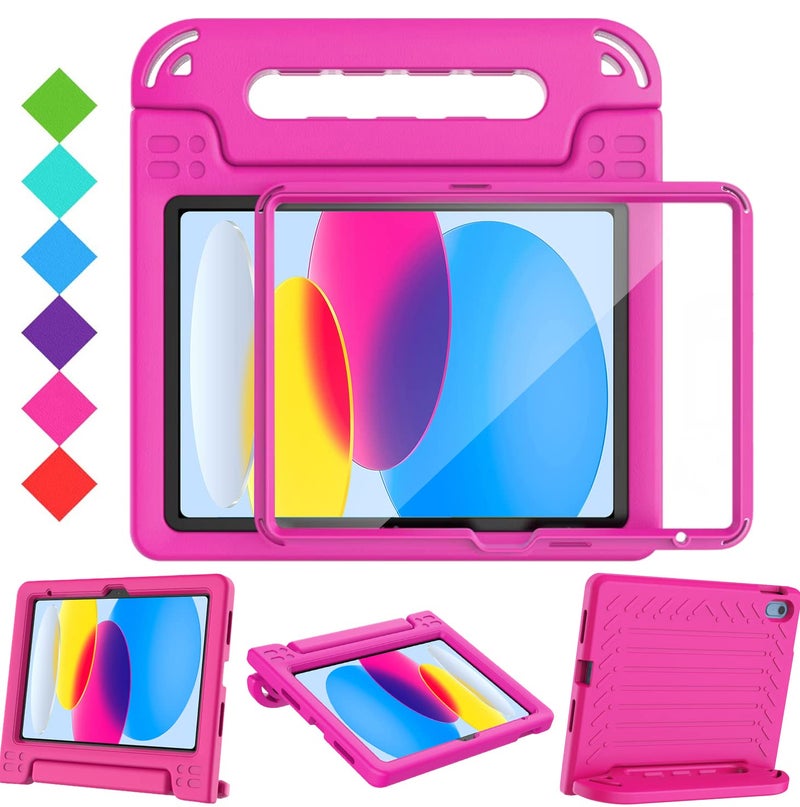 BMOUO Kids Case for iPad A16 11th Generation 11" 2025/iPad10th Generation 10.9 Inch 2022 - with Screen Protector, Shockproof Covertible Handle Stand iPad 11th 10th Generation Case for Kids, Rose - Image 1