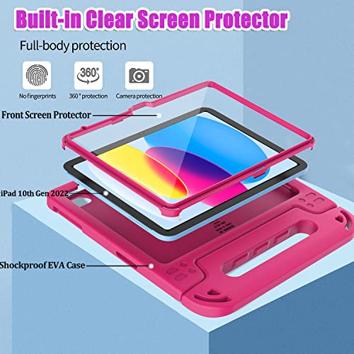 BMOUO Kids Case for iPad A16 11th Generation 11" 2025/iPad10th Generation 10.9 Inch 2022 - with Screen Protector, Shockproof Covertible Handle Stand iPad 11th 10th Generation Case for Kids, Rose - Image 3
