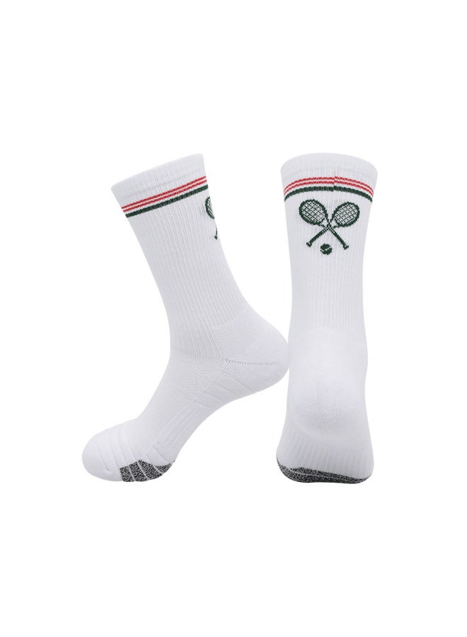 Summer Professional Towel-soled Tennis Socks For Men And Women, Sweat-absorbent Non-slip Sports Socks, Cotton Mid-calf Socks