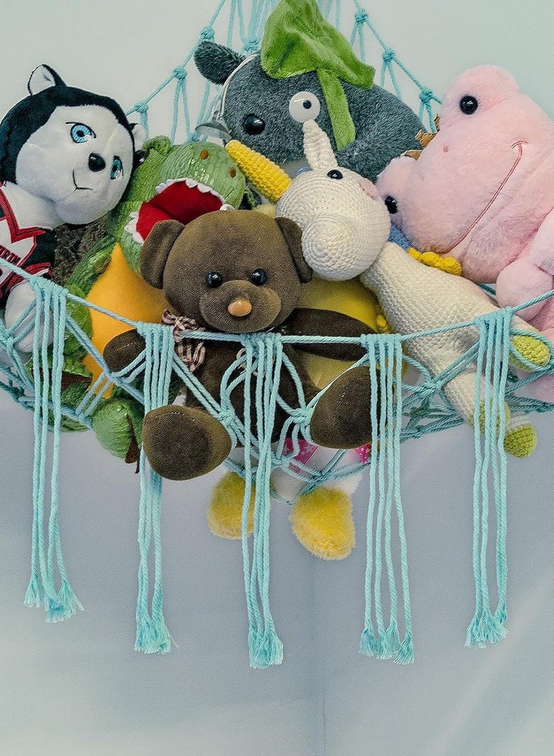 Stuffed Animals Net or Hammock Large, Toy Hammock Macrame Stuff Animal Storage Corner Hanging Net Holder,Mesh Hammock Plush Toy Organizer with Hooks for Bedroom,Nursery ，100*100*150(pale blue) - Image 4