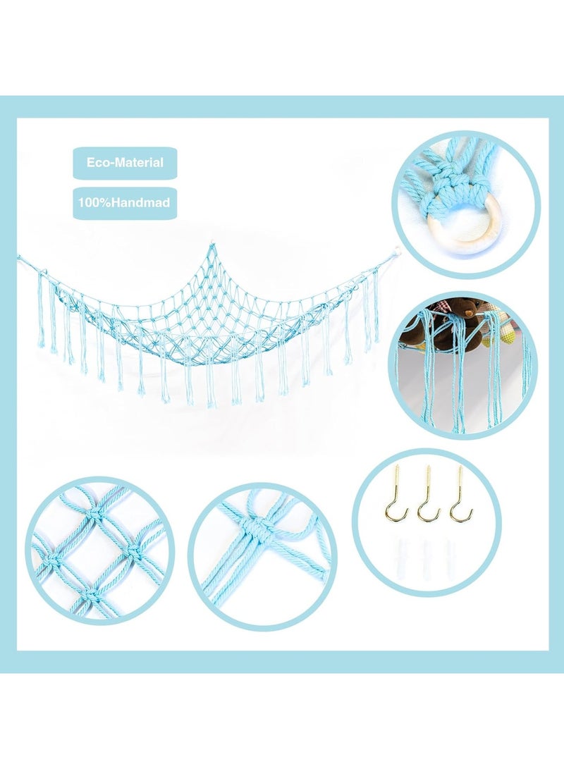 Stuffed Animals Net or Hammock Large, Toy Hammock Macrame Stuff Animal Storage Corner Hanging Net Holder,Mesh Hammock Plush Toy Organizer with Hooks for Bedroom,Nursery ，100*100*150(pale blue) - Image 5