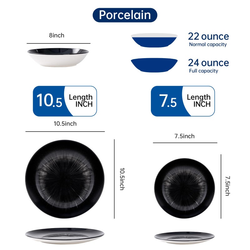 BEST ONE Bestone 12 Piece Round Kitchen Dinnerware Sets,Plates and Bowls sets,Dishes, Plates, Bowls, Dish Setï¼ŒPlates and Bowls,Service for 4, Chip Resistant Porcelain ï¼ŒStarburst Turquoise Black - Image 4