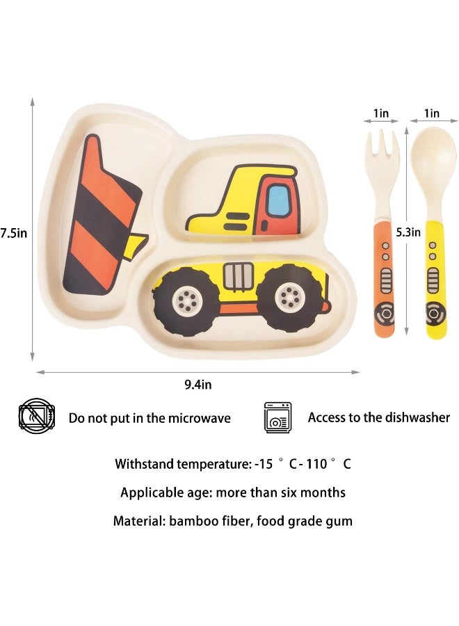 Lightening Kid Plate Set Bamboo Toddler Plates Dinnerware Dinner Dish Set Baby Feeding Spill Proof Divided Plate - Baby Spoon and fork 3-Piece Set for Kids and Toddlers Teaches Child Portion Control - Image 3
