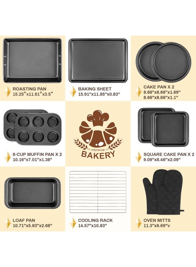 Gymdin 12PCS Nonstick Bakeware Set, Non-Toxic Carbon Steel Baking Pans Set with Wider Grip, Includes Roasting Pan, Cookie Sheet, Cake Pans, Muffin Pans, Cooling Rack, Oven Mitts, Easy Release - Image 3