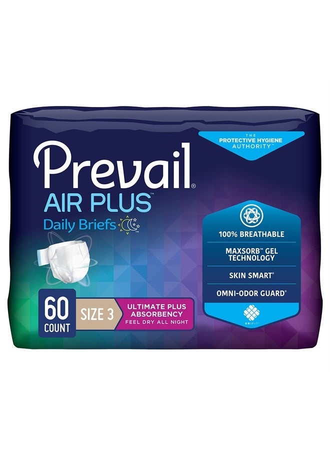 Prevail - Breezers 360 Incontinence Briefs, Ultimate Absorbency, Size 3, 15 Count (Pack of 4) - Image 1
