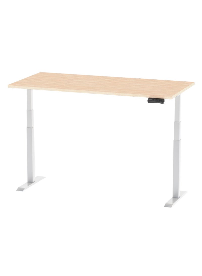 Flexispot Standing Desk Dual Motor 3 Stages Electric Stand Up Desk 120cmx75cm Height Adjustable Desk Home Office Desk White Frame + Oak Desktop - Image 1