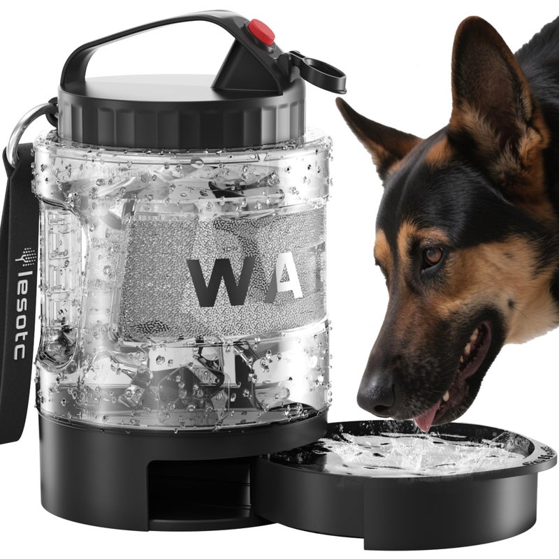 lesotc Dog Travel Water Bottle Portable with Pull-Out Drinking Bowl, 77oz Large Travel Water Bowl Dispenser for Dogs Camping Essentials Hiking Beach Road Trip Park Walking On The Go Must Haves, Black - Image 1
