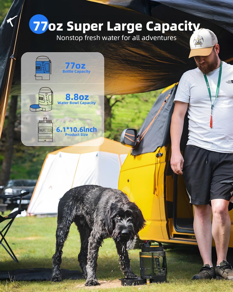 lesotc Dog Travel Water Bottle Portable with Pull-Out Drinking Bowl, 77oz Large Travel Water Bowl Dispenser for Dogs Camping Essentials Hiking Beach Road Trip Park Walking On The Go Must Haves, Black - Image 2