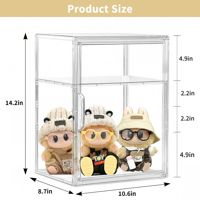 Attelite Acrylic Display Case for Collectibles, Clear Storage Bin with 3 Adjustable Layers and 1 Removable Divider, Stackable Clear Storage Box with Magnetic Door for Figures, Home or Office,Large - Image 2