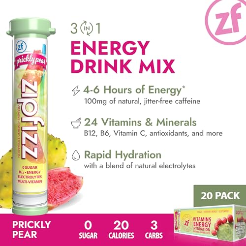 Zipfizz Daily Energy Drink Powder, Prickly Pear, 20 Pack | 3-in-1 Sustained Energy, Rapid Hydration, and Essential Vitamins | Sugar-Free | Electrolyte Powder | Contains Vitamin B-12 & Antioxidants - Image 2