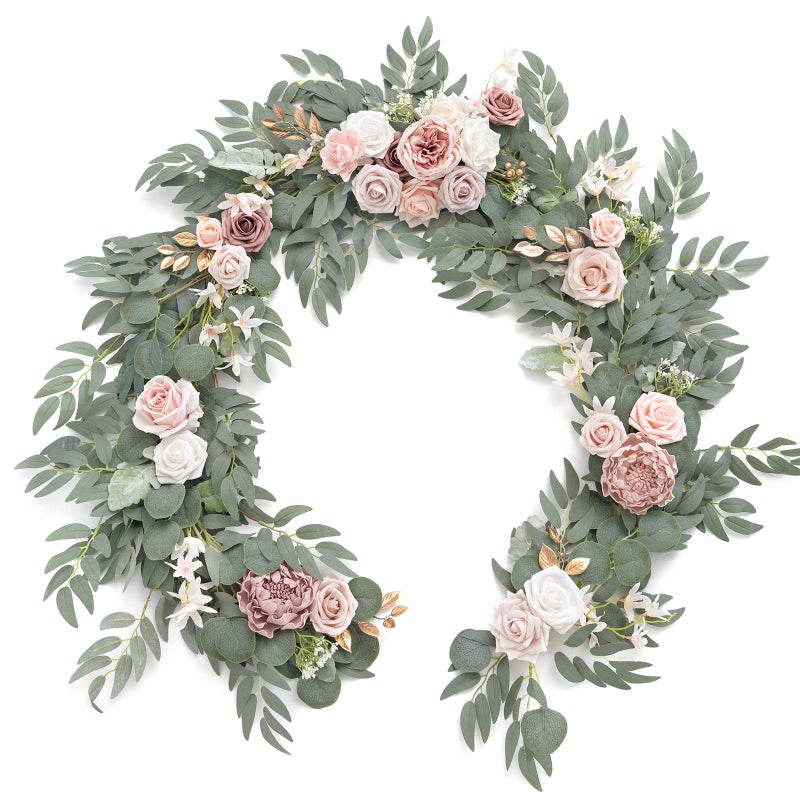 Ling's moment Lings Moment Spring Flower Garland  6FT Eucalyptus  Rose  Pink Sweetheart Table Decor for Wedding Reception Artificial Floral Garland for Mantle Thanksgiving Christmas Decoration Dusty Rose 