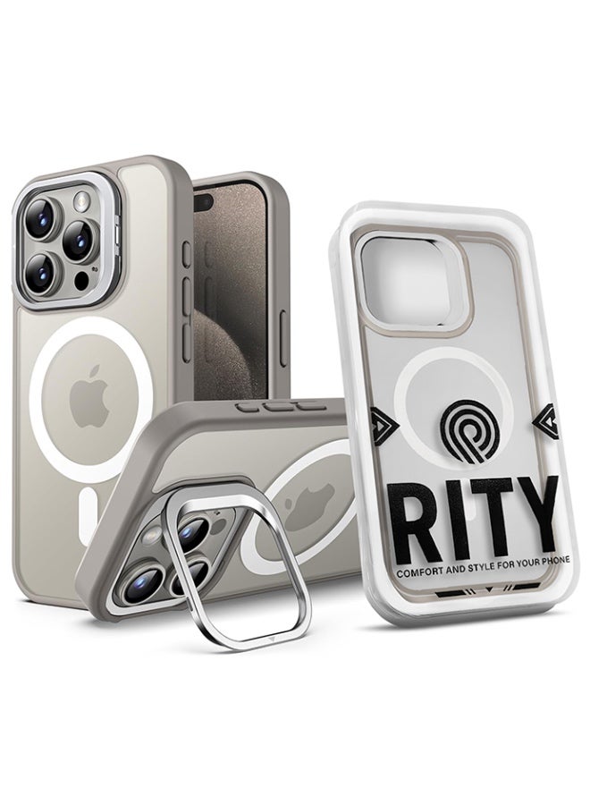 ريتي غطاء ايفون 16 برو – حامل خفي، دعم MagSafe، تصميم مطفي مضاد للبصمات، مغناطيس N52 قوي - Image 1
