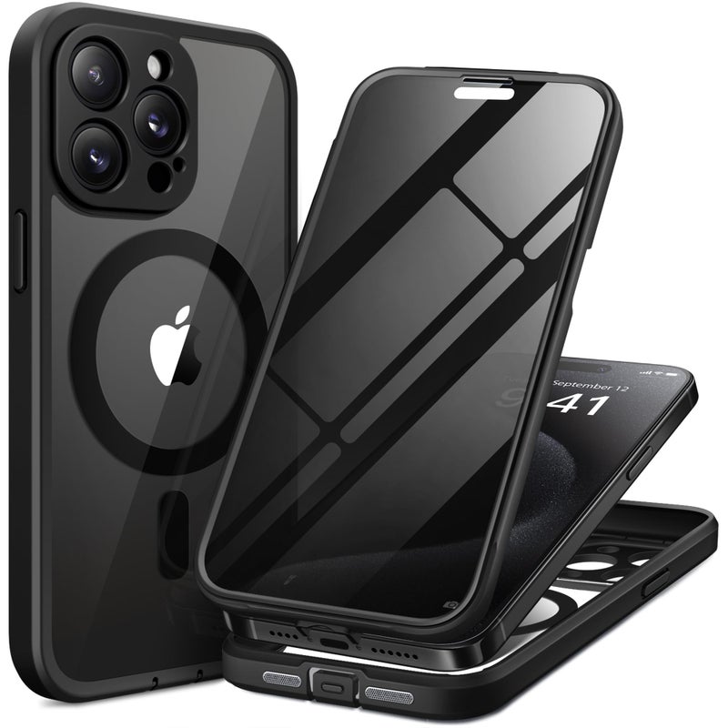 TIESZEN for iPhone 15 Pro Case, Compatible with MagSafe, Built-in Privacy Screen Protector and Camera Protection, Anti Spy Full Body Dustproof Shockproof Hard Phone Case 6.1", Black - Image 1